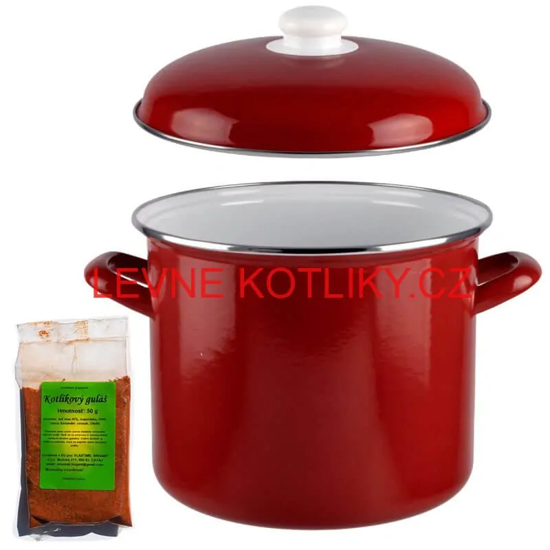 Smaltovaný hrnec s poklicí 8,6 l červený + pikantní směs koření 50 g Kotlíkový guláš