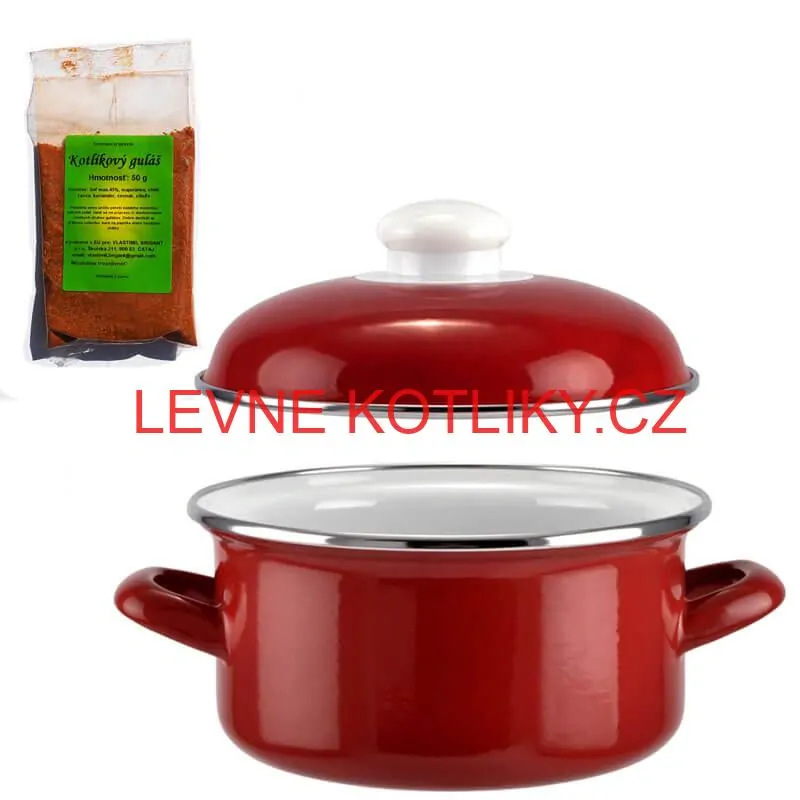 Smaltovaný kastrol s poklicí 4 L červený + pikantní směs koření 50 g Kotlíkový guláš