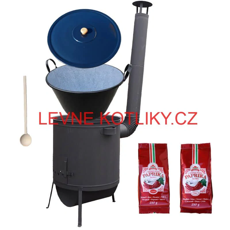Smaltovaný kotel 60 L na zabijačku + žáruvzdorná kotlina 53 PLUS 600 4 MM + sladká a pálivá paprika (2 x 250 g) + vařečka