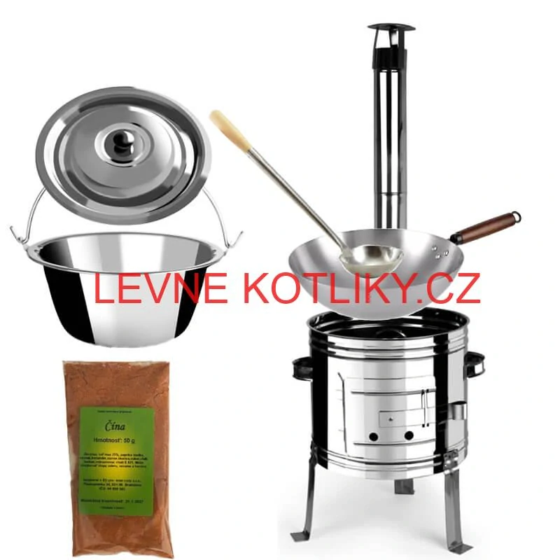 Nerezový kotlík 10 L (0,8 mm) + nerezová kotlina 31 INOX + Wok + koření 50 g