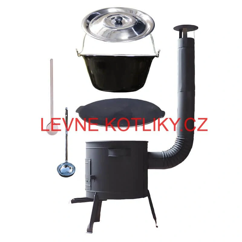 Smaltovaný kotlík 22 L + litinová pánev 45 cm + nízká žáruvzdorná kotlina 42 cm PLUS 600