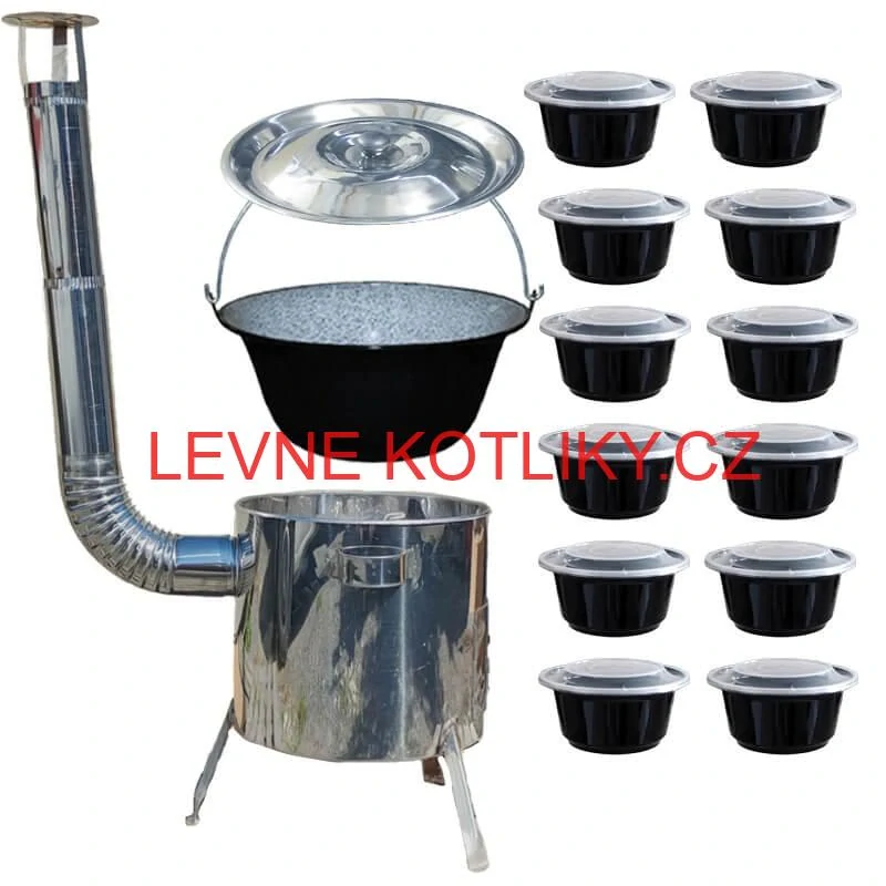 Smaltovaný kotlík 13 L + nerezová kotlina 36 INOX LUSTRO + misky 12 ks