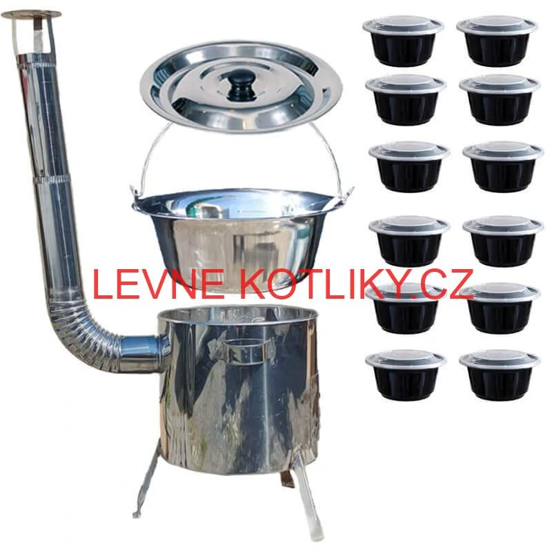 Nerezový kotlík 14 L (0,8 mm) INOX + Nerezová kotlina 36 INOX LUSTRO + misky 12 ks
