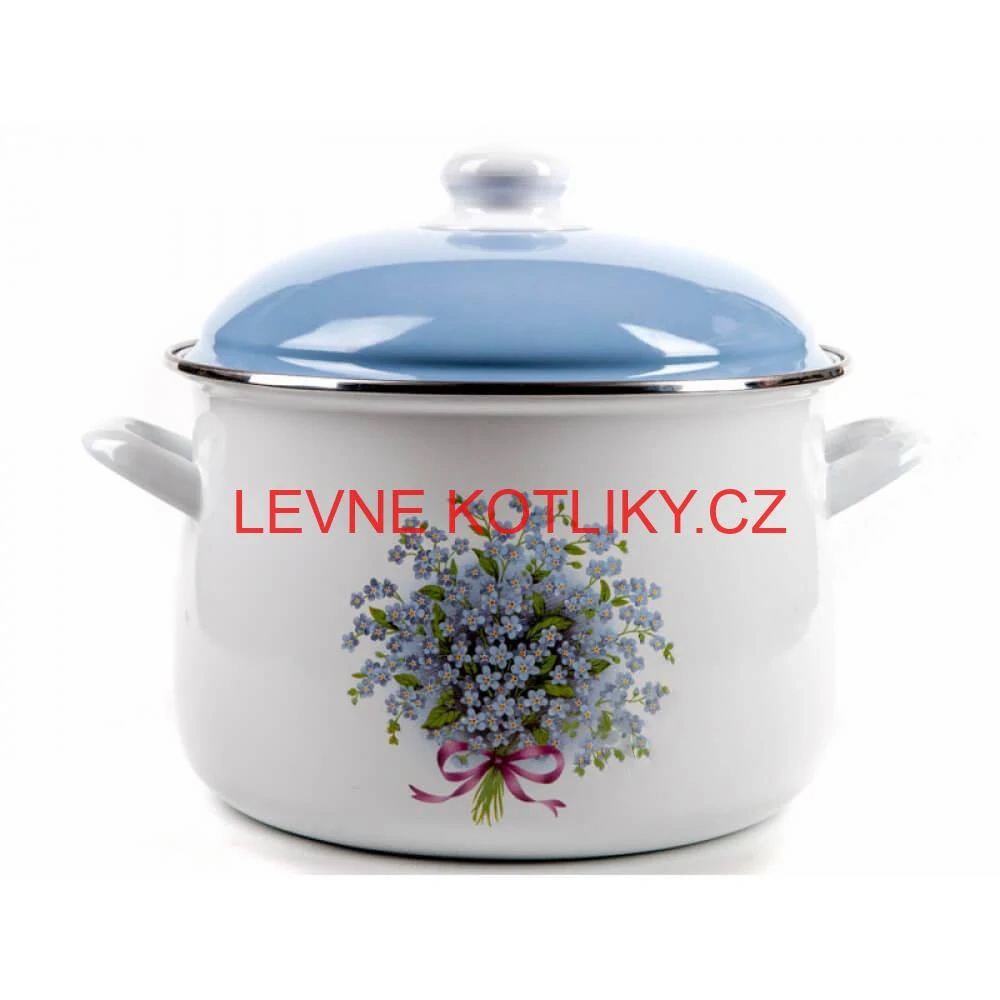 Smaltovaný hrnec s květinovým vzorem – Pomněnka 3 l + poklice