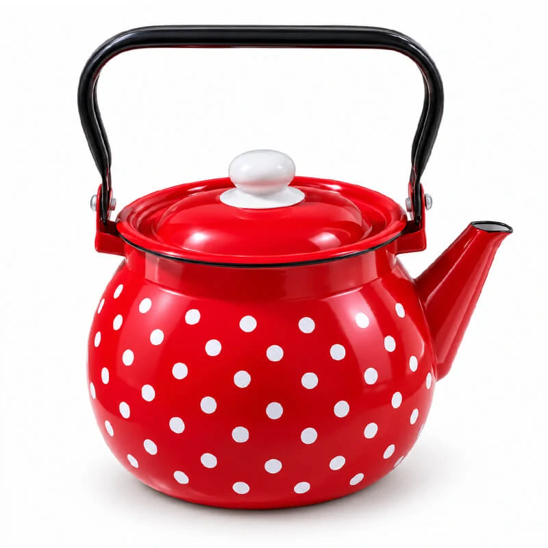 Smaltovaná konvice 2,5 l s puntíky – červená retro