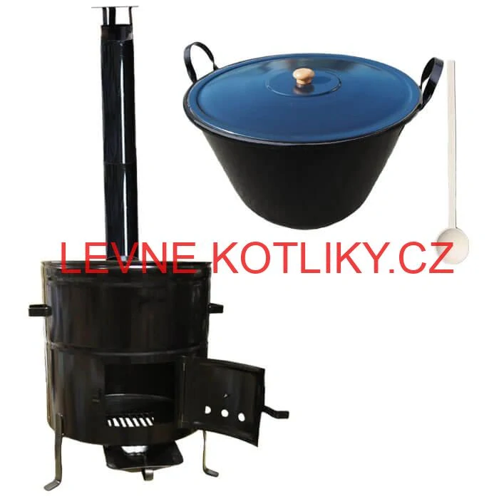 Zabijačkový smaltovaný kotel 80 L + kovová kotlina 58 cm + kouřovod