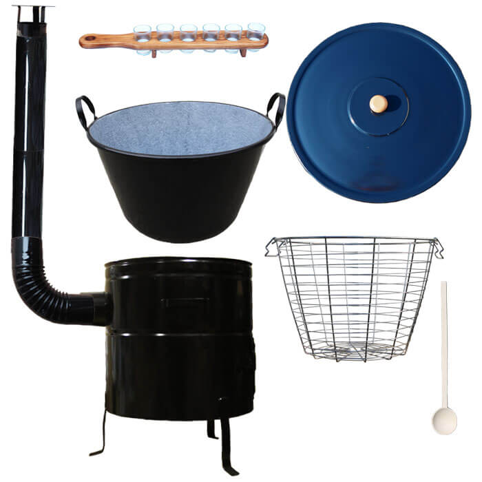 Zabijačkový smaltovaný kotel 100 L + kovová kotlina 60 cm + koš do kotle