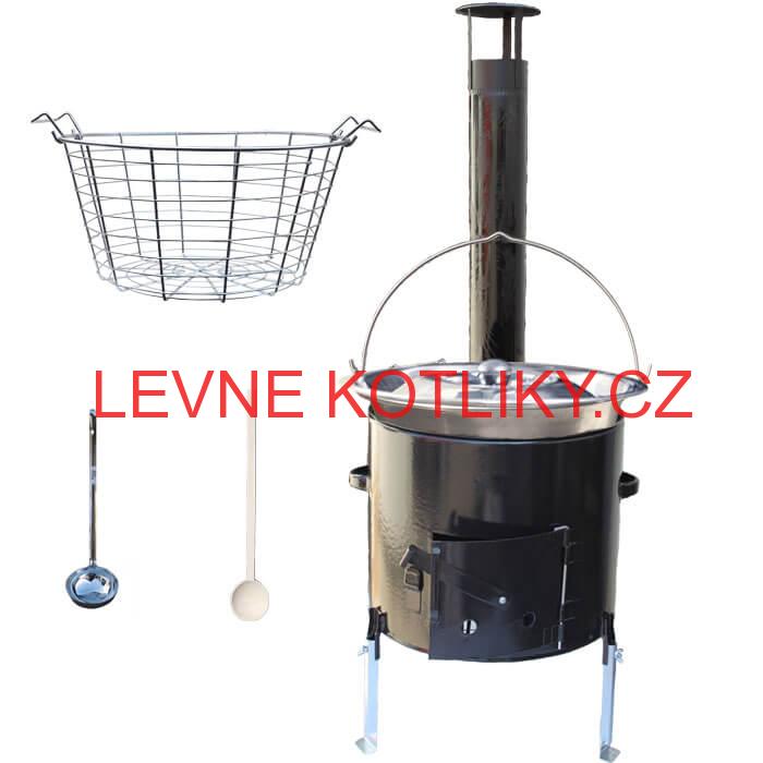 Nerezový kotlík 20 L (1,5 mm) + drátěný koš + smaltovaná kotlina 42 Easy party (SMALT)