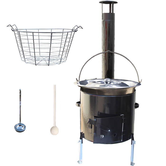 Železný kotlík 30 L (0,75 mm) + drátěný koš + smaltovaná kotlina 45 Easy party (SMALT)