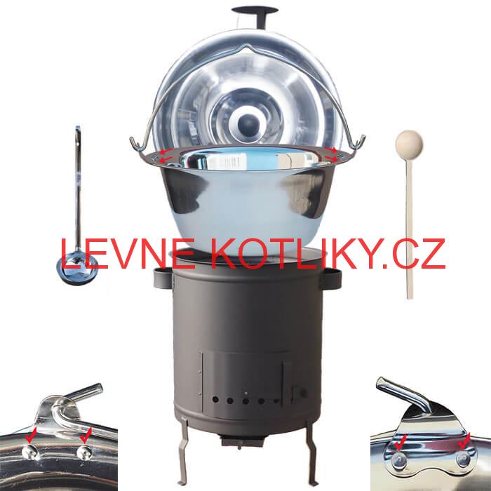 Nerezový kotlík 30 L (0,8 mm) zesílený s nýty + silnostěnná (1,5 mm) a žáruvzdorná kotlina 45 PLUS 600