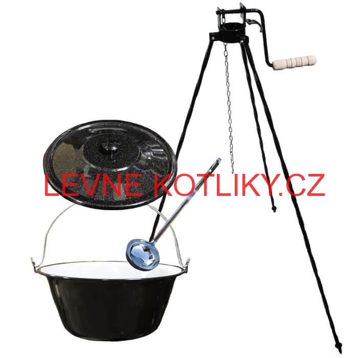 Smaltovaný kotlík 25 L + poklice + stojan s kladkou VAR