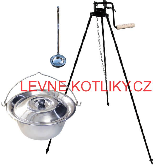 Nerezový kotlík 14 L + poklice + stojan s kladkou VAR