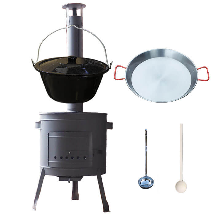 Smaltovaný kotlík 20 L + Paella ocelová pánev 46 cm + žáruvzdorná nízká kotlina 42 PLUS 600