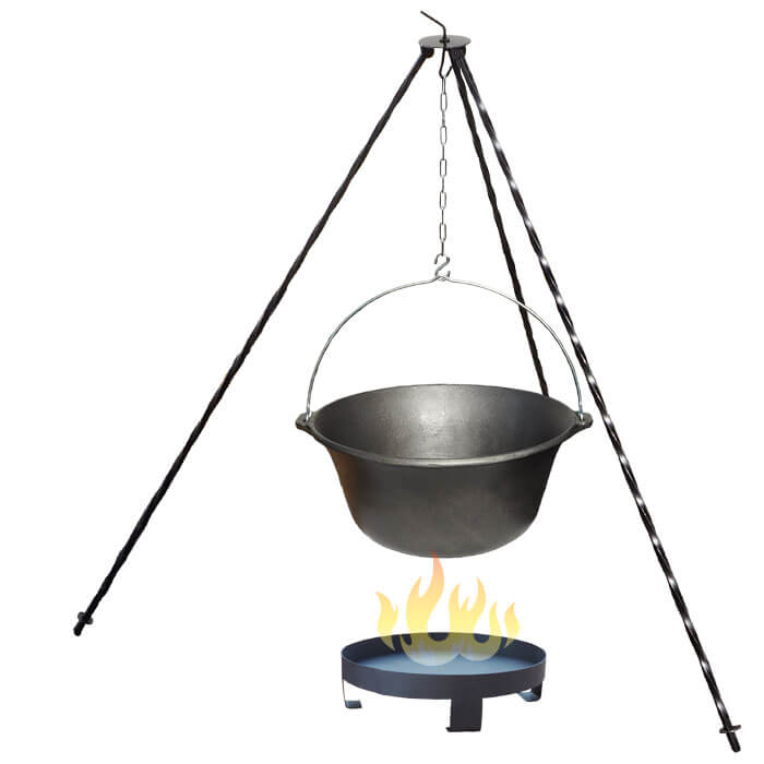 Litinový kotlík 7,2 L + trojnožka 1,2 m + ohniště 36 cm