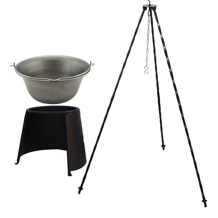 Železný kotlík 20 L (0,75 mm) + chránič plamene 43 cm + trojnožka 1,2 m