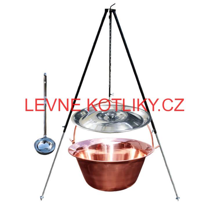 Měděný kotlík 30 L s poklicí + teleskopický stojan