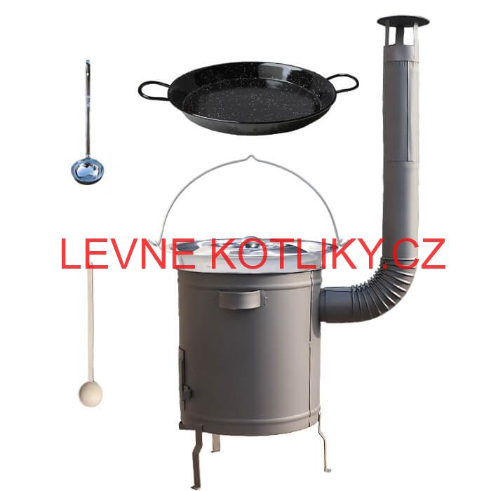 Nerezový kotlík 14 L (0,8 mm) + Paella pánev 38 cm + silnostěnná (1,5 mm) žáruvzdorná kotlina (1,5 mm) 36 PLUS 600