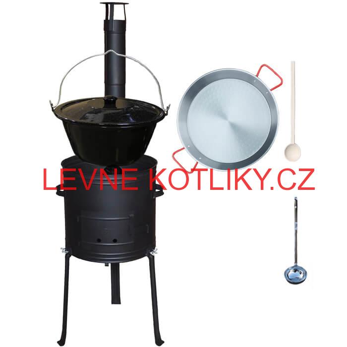 Smaltovaný kotlík 13 L (1,2 mm) + Paella pánev 38 cm + kotlina s vysokými nožičkami 36 cm, žáruvzdorná barva Plus 700