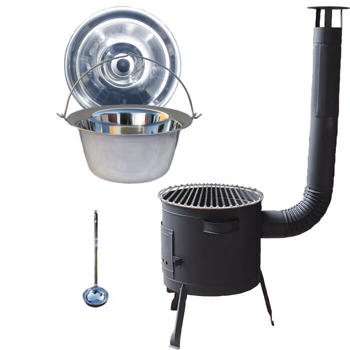 Nerezový kotlík 20 L (1,2 mm) INOX + Nerezový rošt 45 cm + nízká žáruvzdorná kotlina 42 cm PLUS 600