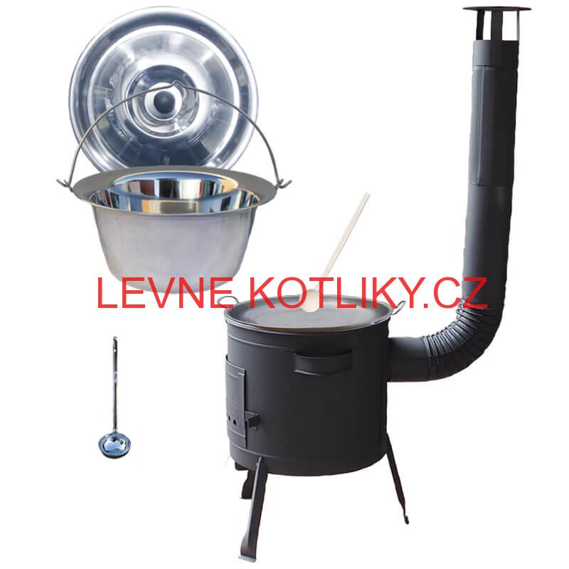 Nerezový kotlík 20 L (1,2 mm) + železná pánev 46 cm WOK + nízká žáruvzdorná kotlina 42 cm PLUS 600