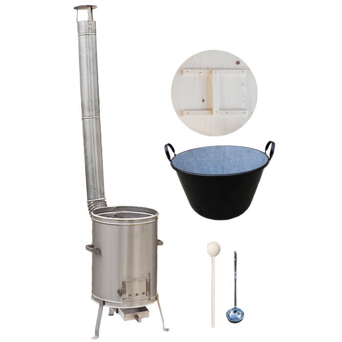 Zabijačkový smaltovaný kotel 100 L + nerezová kotlina 60 cm + vařečka a naběračka