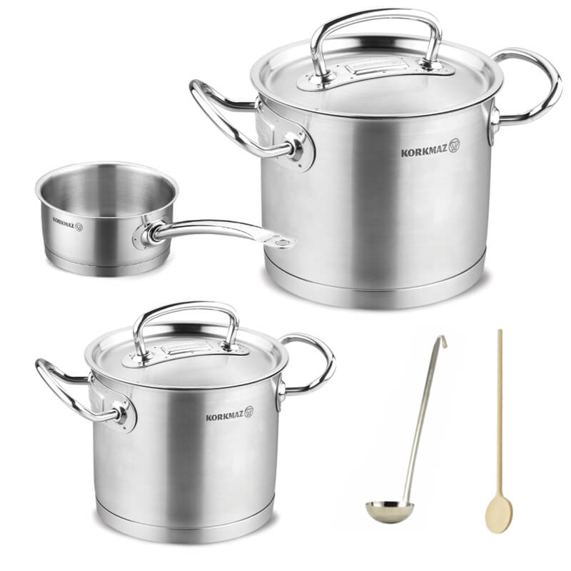 Sada nerezových hrnců s poklicí + rendlík 2 + 1 ks 5 L, 9 L, 1,5 L