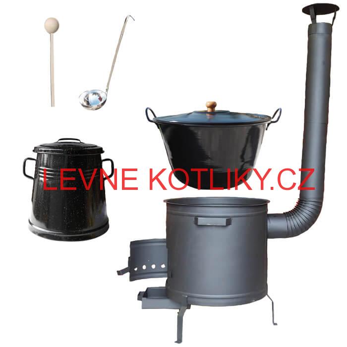 Smaltovaný kotel 70 L + žáruvzdorná kotlina 53 cm PLUS 600 + Nádoba na sádlo 10 L