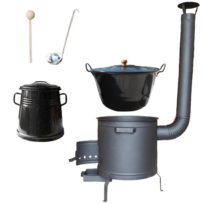 Smaltovaný kotel 80 L + žáruvzdorná kotlina 60 cm PLUS 600 + Nádoba na sádlo 10 L