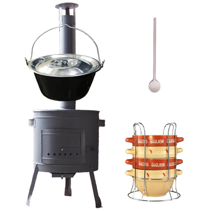 Smaltovaný kotlík 25 L (1,2 mm) + misky na guláš 4 ks + nízká žáruvzdorná kotlina 42 PLUS 600