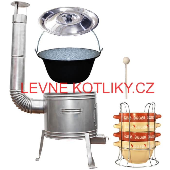 Smaltovaný kotlík 22 L (1,2 mm) + misky na guláš 4 ks + nerezová kotlina 42 cm TOPLUX