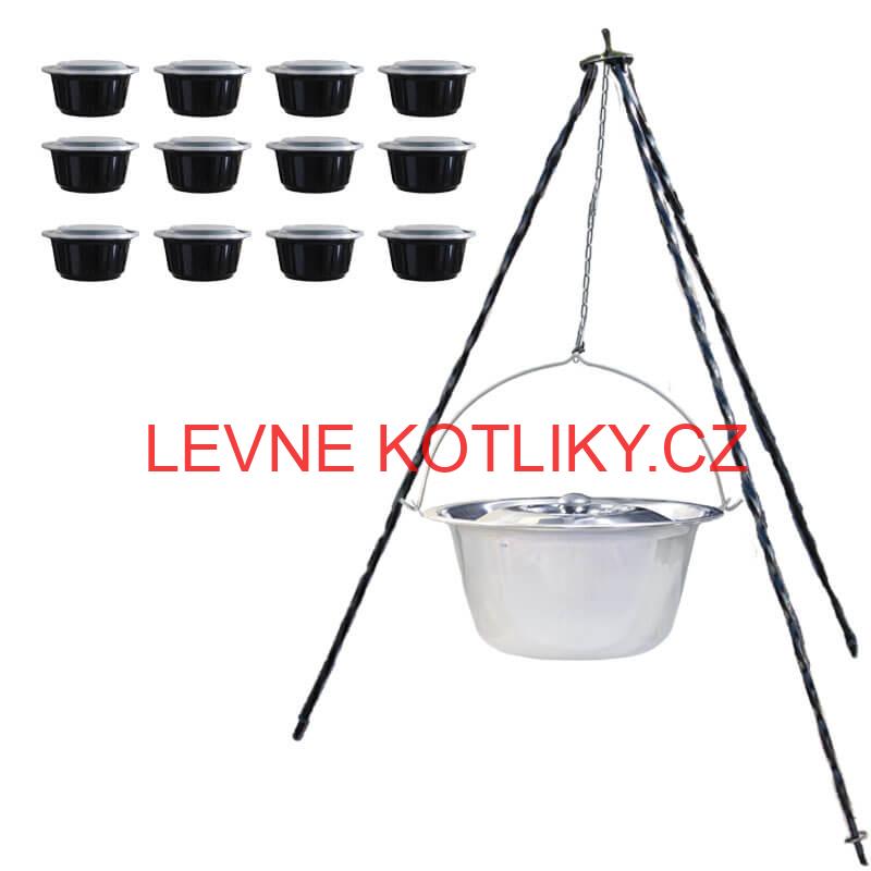 Nerezový kotlík 14 L (0,8 mm) INOX poklice + trojnožka 1,20 m + misky 12 ks