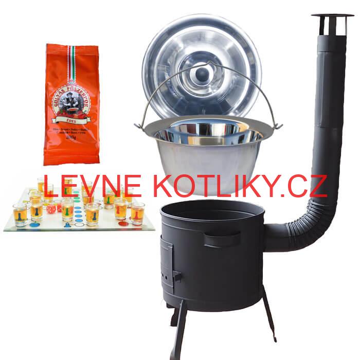 Nerezový kotlík 14 L (0,8 mm) + pepř + člověče pi už + nízká žáruvzdorná kotlina 36 PLUS 600