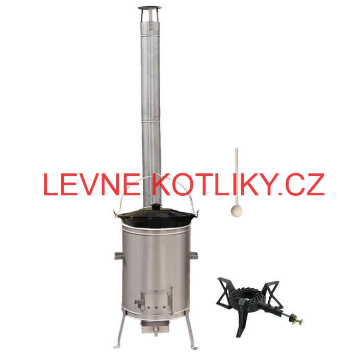 Smaltovaný kotlík 20 L (1,2 mm) + nerezová kotlina 42 cm + litinový hořák 7 kW, vařečka LUX