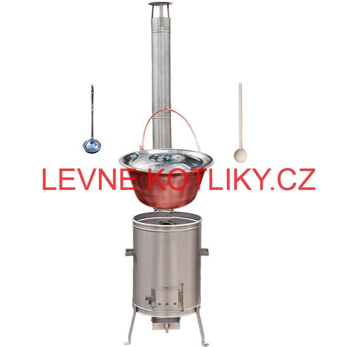Měděný kotlík 10 L (1,2 mm) + nerezová kotlina 36 cm + vařečka a naběračka LUX