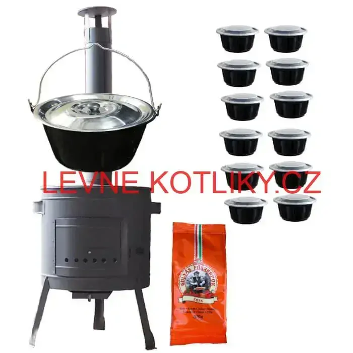 Smaltovaný kotlík 22 L (1,2 mm) + silnostěnná (1,5 mm) žáruvzdorná kotlina BALKY STRONG 42 PLUS 600 + plastové boxy (misky) 10 ks