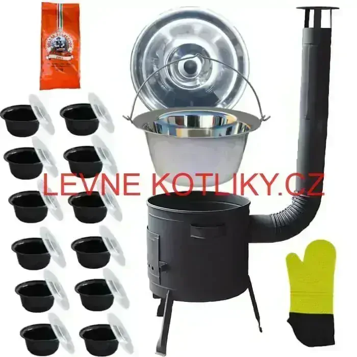 Nerezový kotlík 22 L (0,8 mm) + misky 12 ks + nízká žáruvzdorná kotlina (0,8 mm) 42 PLUS 600