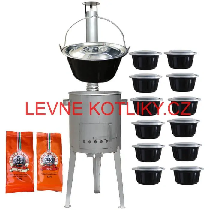 Smaltovaný kotlík 22 L (1,2 mm) + nerezová kotlina 42 cm LUXUS + misky 12 ks + 2 x pepř na guláš 100 g