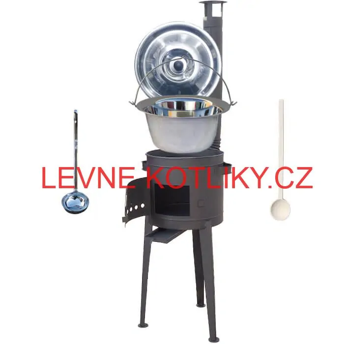Nerezový kotlík 20 L (1,2 mm) INOX + vysoká žáruvzdorná kotlina (2,0 mm) HODO 42 cm PLUS 600 + vařečka + naběračka