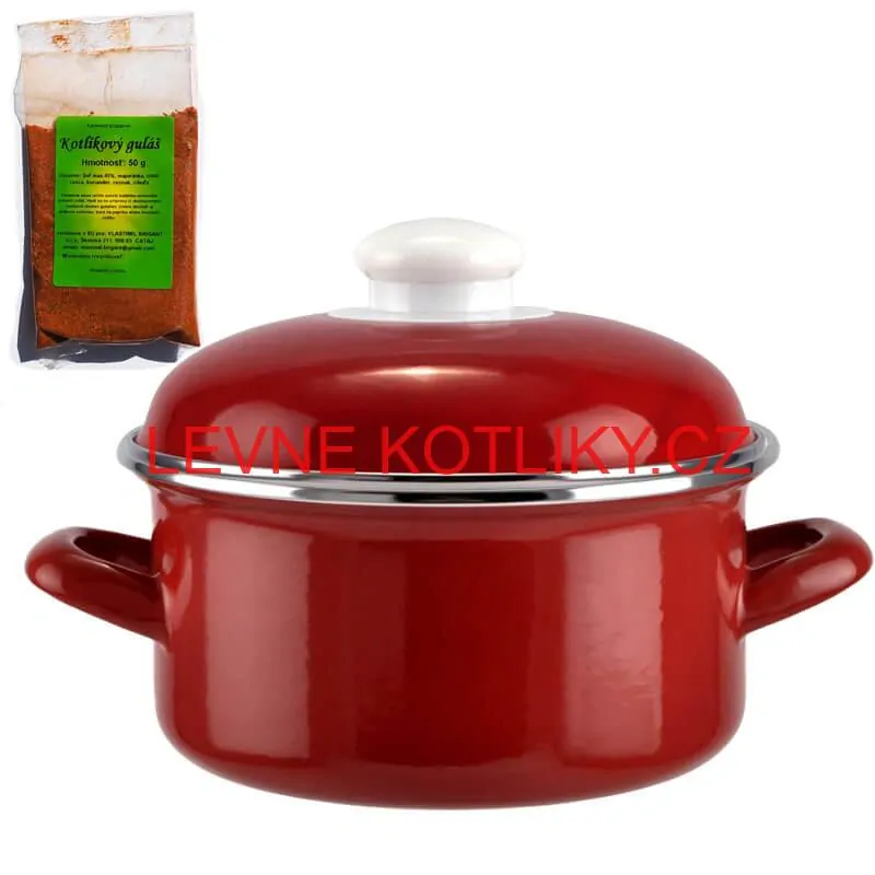 Smaltovaný kastrol s poklicí 4 L červený + pikantní směs koření 50 g Kotlíkový guláš