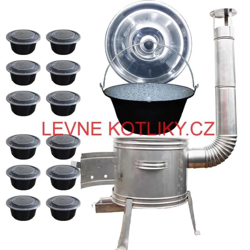 Smaltovaný kotlík 25 L + Nerezová kotlina 42 INOX + misky 12 ks