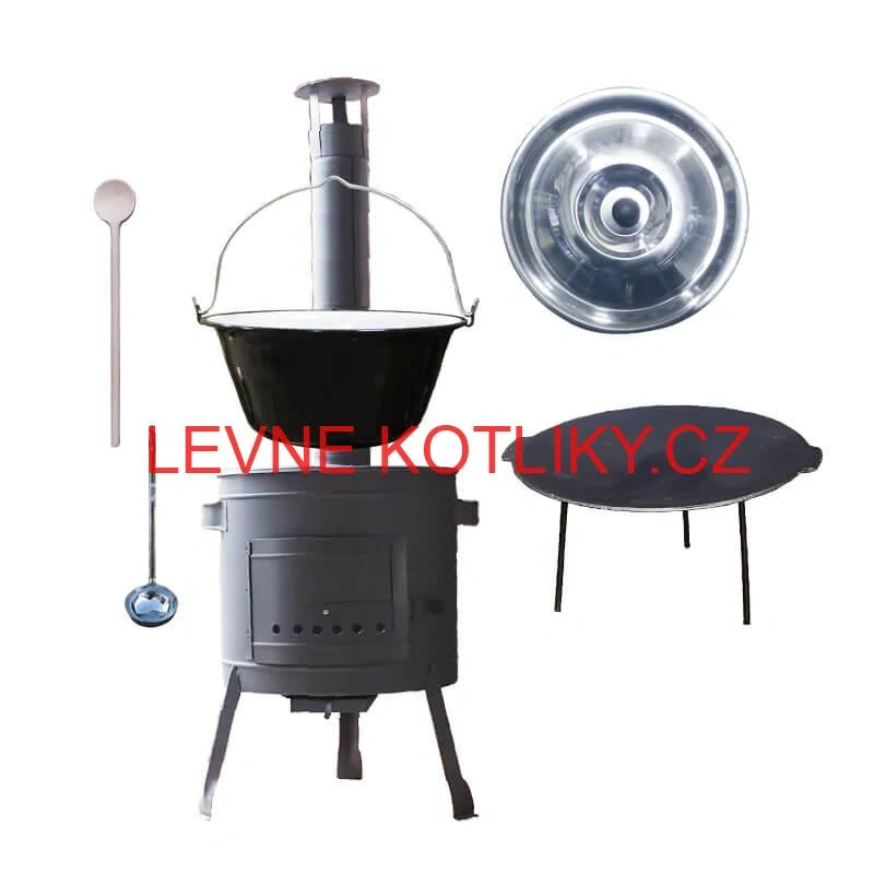 Smaltovaný kotlík 25 L + litinová pánev 45 cm + nízká žáruvzdorná kotlina 42 cm PLUS 600