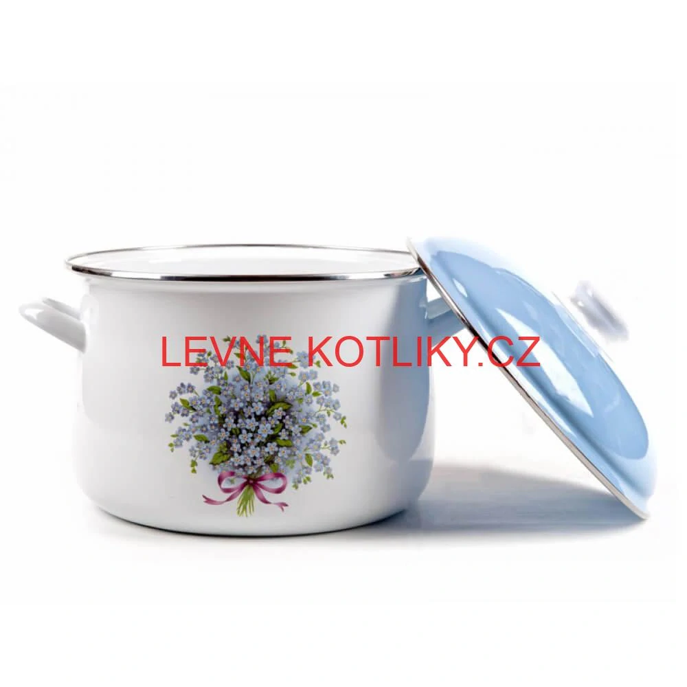 Smaltovaný hrnec s květinovým vzorem – Pomněnka 3 l + poklice