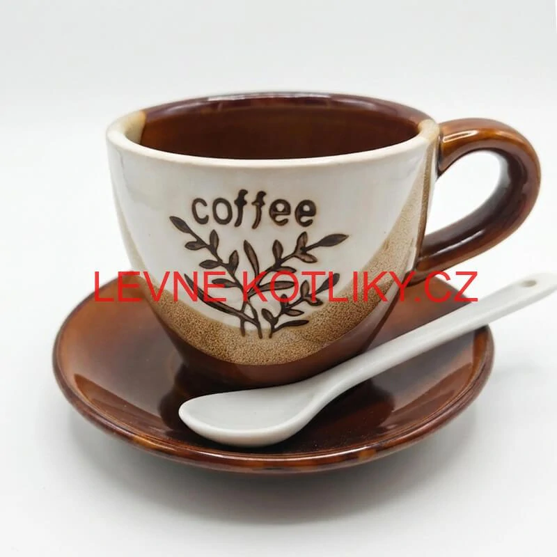 Keramický hrnek na kávu 100 ml s podšálkem a lžičkou COFFEE 1 ks