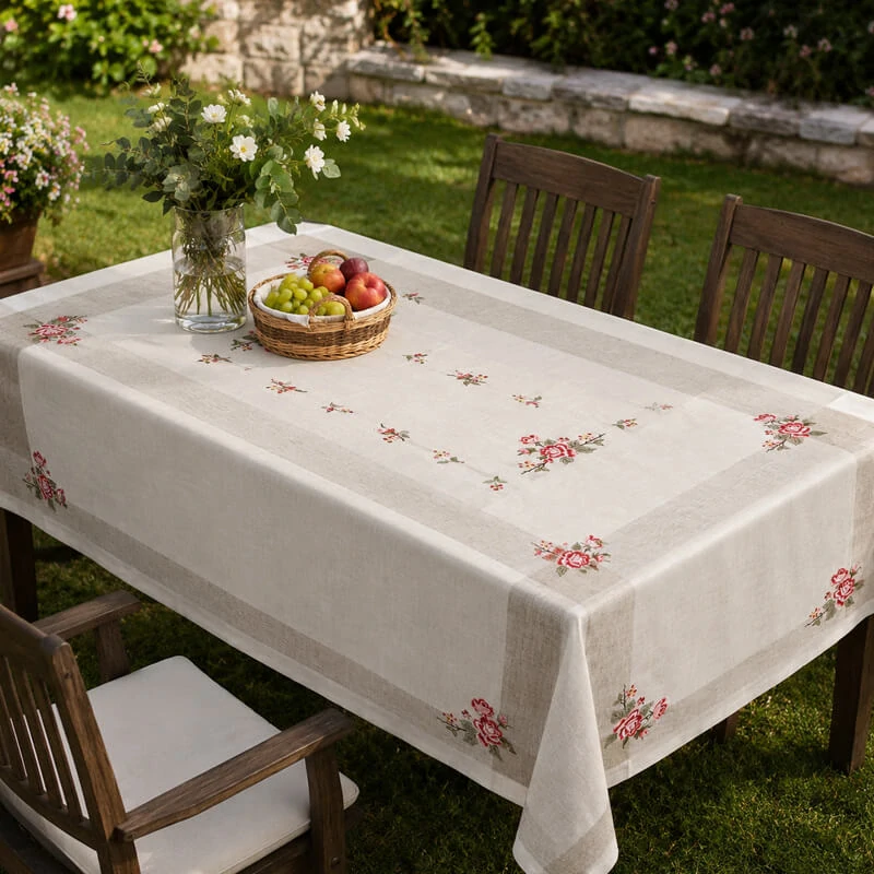 Hrubší textilní ubrus Růže Provence 130 × 180 cm