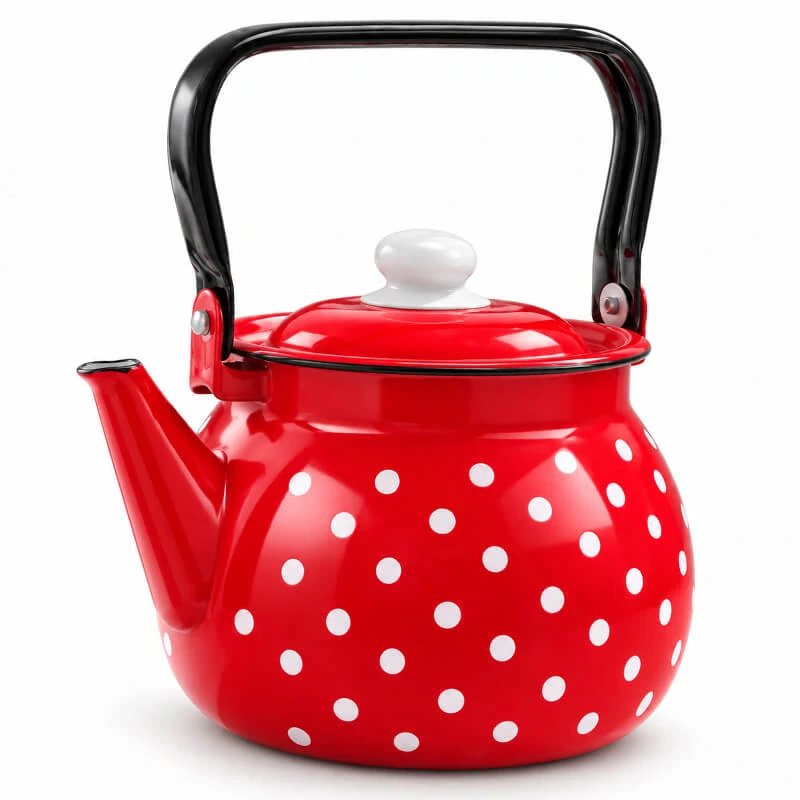 Smaltovaná konvice 2,5 l s puntíky – červená retro