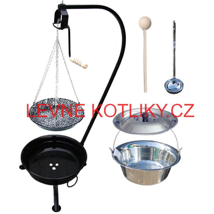 Nerezový kotlík 10 L (0,8 mm) + smaltovaná pánev a prenosne ohniště