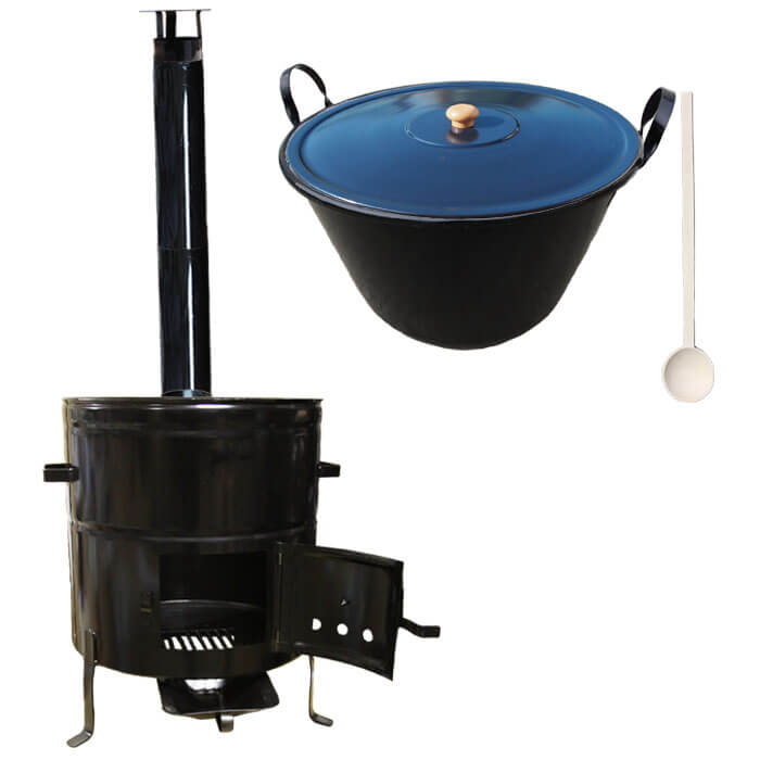 Zabijačkový smaltovaný kotel 100 L + kovová kotlina 60 cm + kouřovod