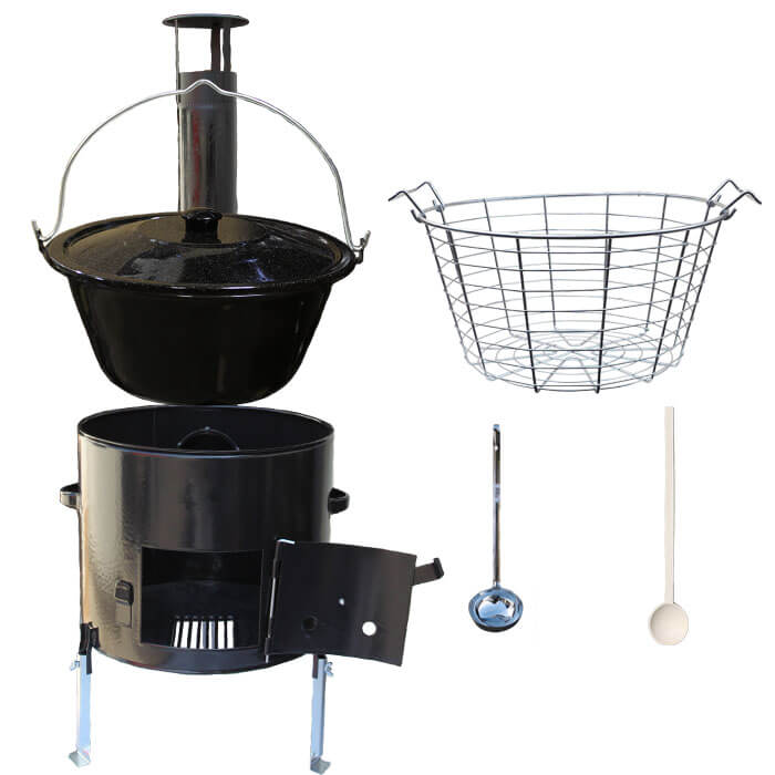 Smaltovaný kotlík 20 L (1,2 mm) + drátěný koš + smaltovaná kotlina 42 Easy party (SMALT)