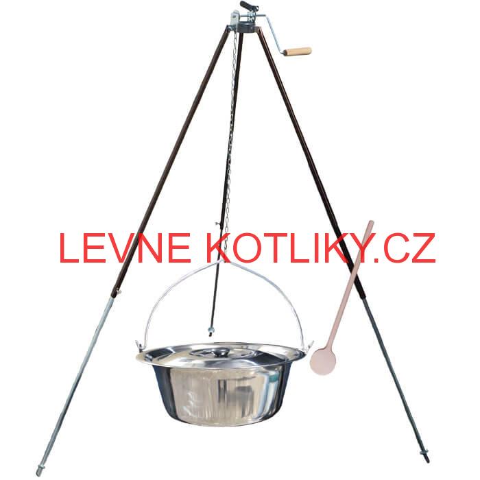 Nerezový kotlík 30 L (1,2 mm) + teleskopická trojnožka s pojistnou kladkou + poklice