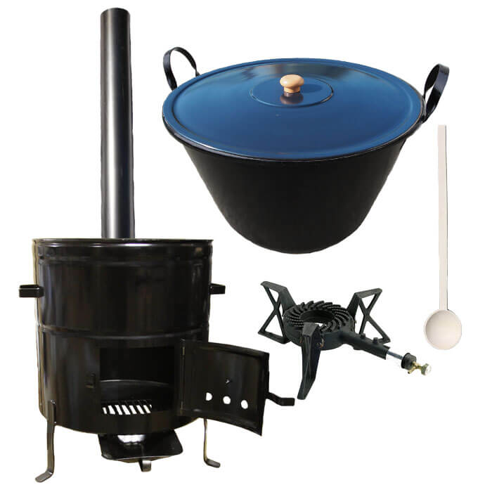 Zabijačkový smaltovaný kotel 100 L + kovová kotlina 60 cm +hořák 7 kW a  kouřovod